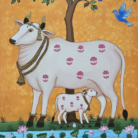 Kamdhenu — The Mother of Abundance - Acrylic Painting - Artezaar.com Online Art Gallery