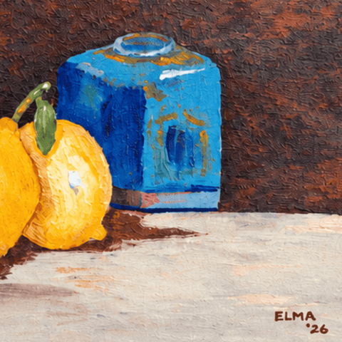 Lemons In Cobalt - Acrylic Painting - Artezaar.com Online Art Gallery
