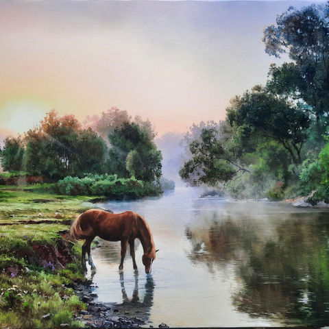 Misty Dawn - Oil Painting - Artezaar.com Online Art Gallery