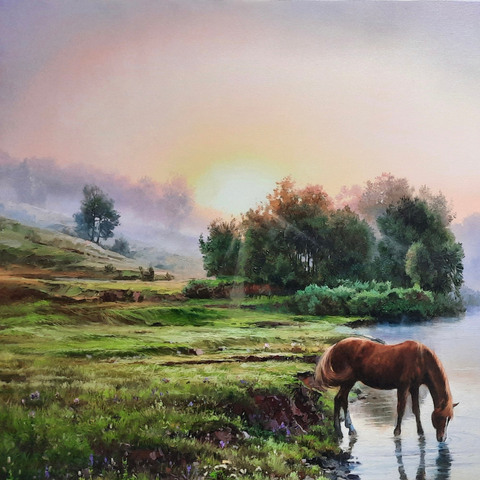 Misty Dawn - Oil Painting - Artezaar.com Online Art Gallery