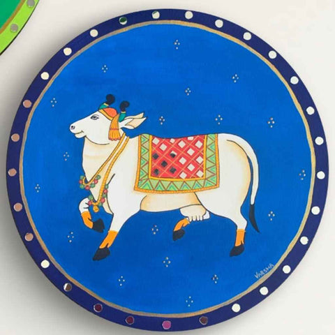 Modern Pichwai ShrinathJi and Gau Mata Mixed Media Painting Buy Now on Artezaar.com Online Art Gallery Dubai UAE