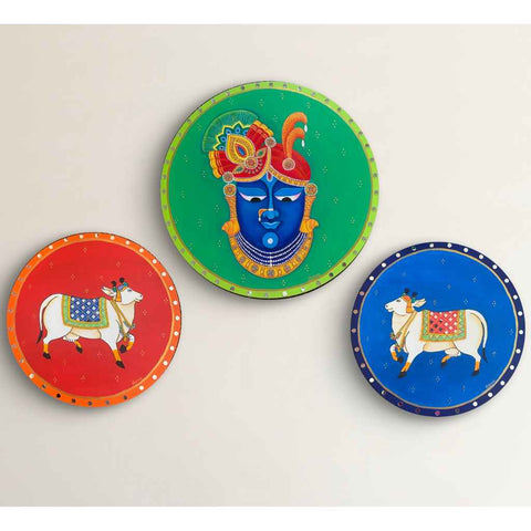 Modern Pichwai ShrinathJi and Gau Mata Mixed Media Painting Buy Now on Artezaar.com Online Art Gallery Dubai UAE