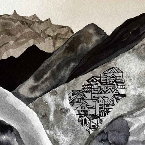 Mountains of Paper Series 7 Solitude Mixed Media Painting Buy Now on Artezaar.com Online Art Gallery Dubai UAE