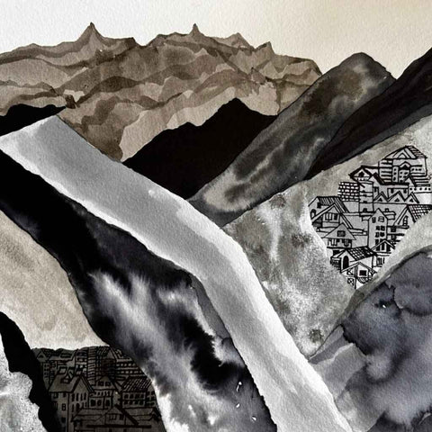 Mountains of Paper Series 7 Solitude Mixed Media Painting Buy Now on Artezaar.com Online Art Gallery Dubai UAE