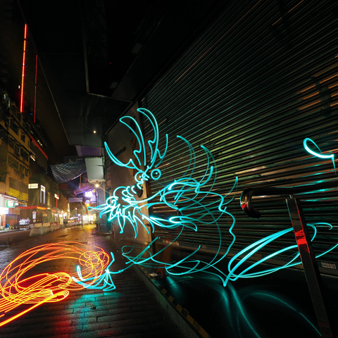 Mythical Creatures - Hong Kong Temple Street Dragon - Light Painting Art- Artezaar.com Online Art Gallery
