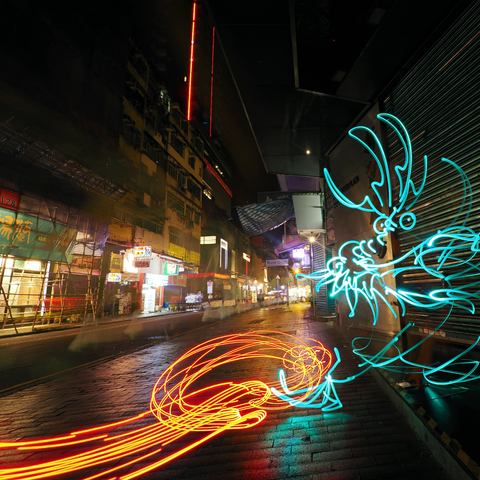 Mythical Creatures - Hong Kong Temple Street Dragon - Light Painting Art- Artezaar.com Online Art Gallery