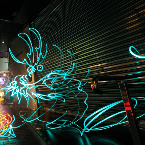 Mythical Creatures - Hong Kong Temple Street Dragon - Light Painting Art- Artezaar.com Online Art Gallery