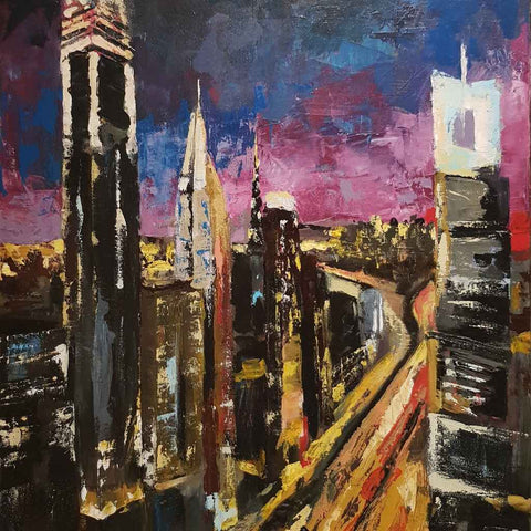 Nocturnal Metropolis Abstract Acrylic Painting Buy Now on Artezaar.com Online Art Gallery Dubai UAE