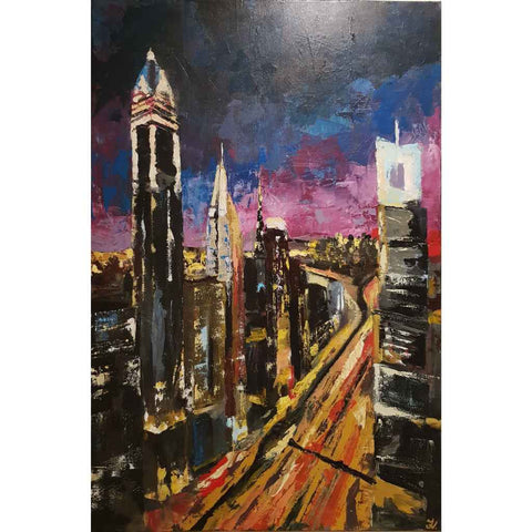 Nocturnal Metropolis Abstract Acrylic Painting Buy Now on Artezaar.com Online Art Gallery Dubai UAE