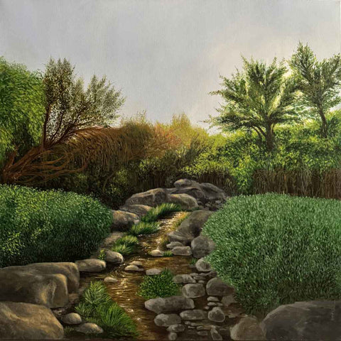 Oasis in the desert Fine Acrylic painting Buy Now on Artezaar.com Online Art Gallery Dubai UAE