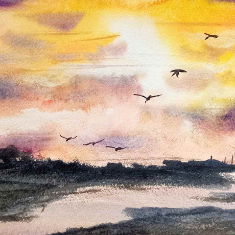 Of Flights And Sunsets Watercolor Painting Buy Now on Artezaar.com Online Art Gallery Dubai UAE