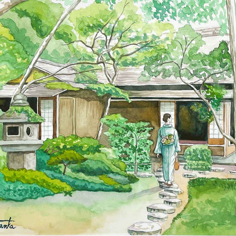 Okochi Sanso Garden Watercolor Painting Buy Now on Artezaar.com Online Art Gallery Dubai UAE