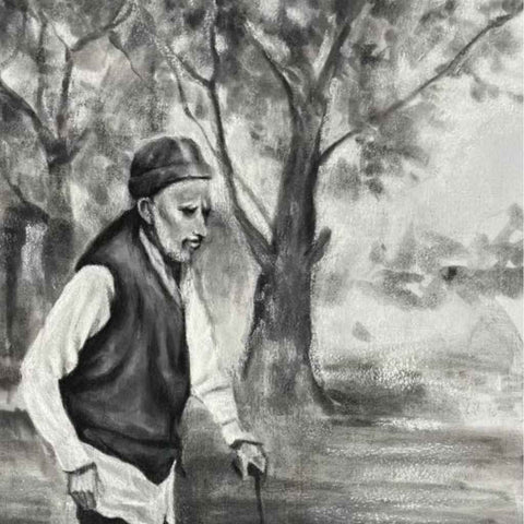 Old Man Walking in the Garden Sketches & Drawings Buy Now on Artezaar.com Online Art Gallery Dubai UAE