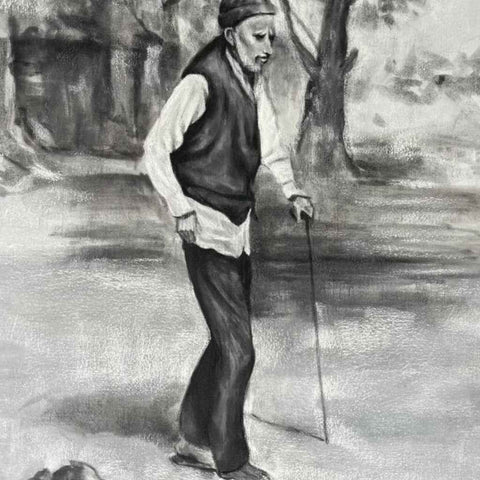 Old Man Walking in the Garden Sketches & Drawings Buy Now on Artezaar.com Online Art Gallery Dubai UAE