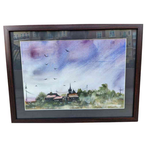 On The Outskirts Watercolor Painting Buy Now on Artezaar.com Online Art Gallery Dubai UAE