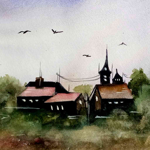 On The Outskirts Watercolor Painting Buy Now on Artezaar.com Online Art Gallery Dubai UAE