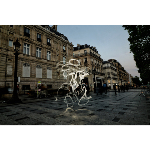 One Line Light Art - Champs-Élysées Lady - Light Painting Art- Artezaar.com Online Art Gallery
