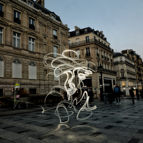 One Line Light Art - Champs-Élysées Lady - Light Painting Art- Artezaar.com Online Art Gallery
