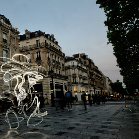 One Line Light Art - Champs-Élysées Lady - Light Painting Art- Artezaar.com Online Art Gallery