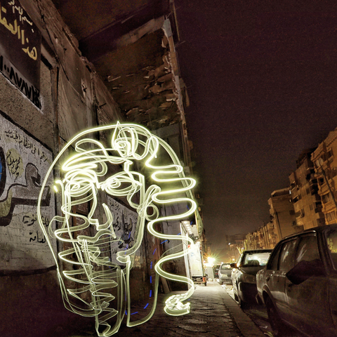 One Line Light Art – Tutankhamun  - Light Painting Art- Artezaar.com Online Art Gallery
