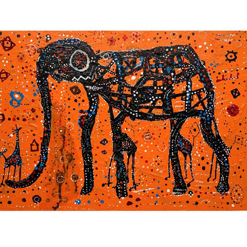 Phantom with Child Giraffe - Acrylic Painting - Artezaar.com Online Art Gallery