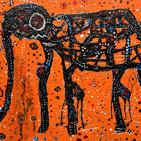 Phantom with Child Giraffe - Acrylic Painting - Artezaar.com Online Art Gallery