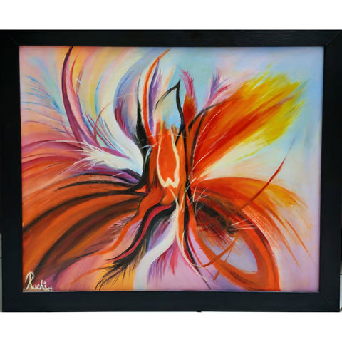 Abstract painting with vibrant colors in a black frame. Unicorn Oil Painting Buy Now on Artezaar.com Online Art Gallery Dubai UAE