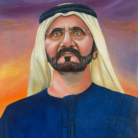 Portrait of Sheikh Mohammed bin Rashid Al Maktoum: Vision Beyond Boundaries Fine Oil Painting Buy Now on Artezaar.com Online Art Gallery Dubai UAE 