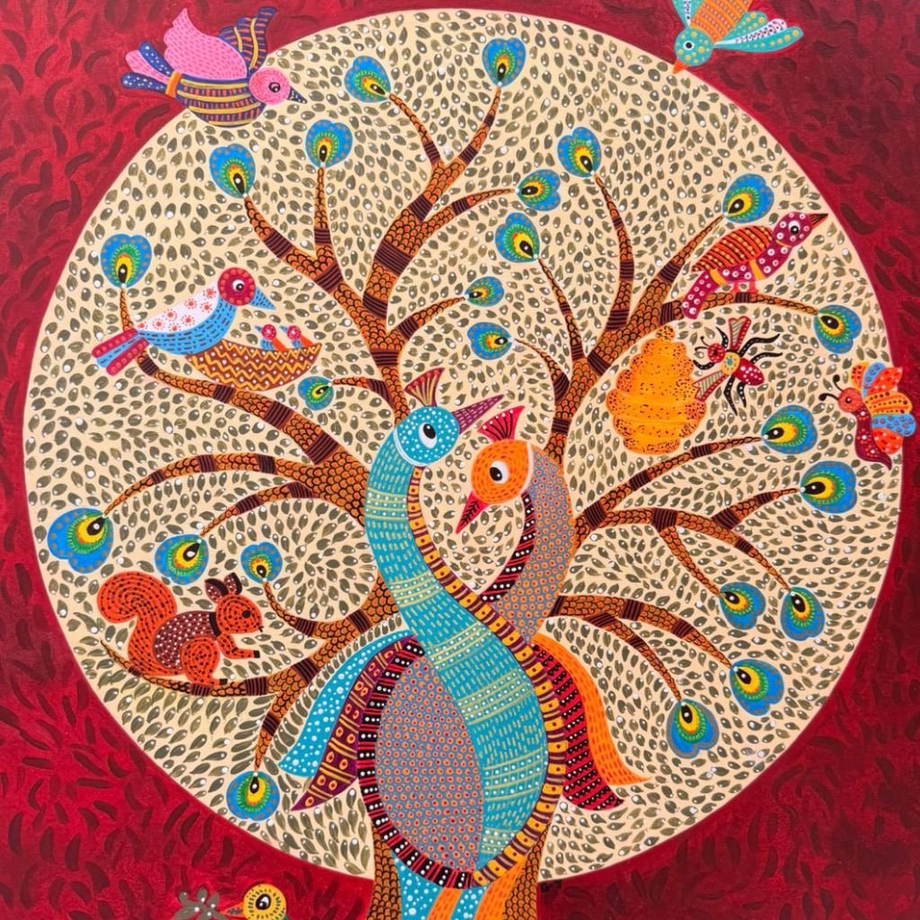 Root Of Feather | Gond Peacock Acrylic Painting | Artezaar – Artezaar ...