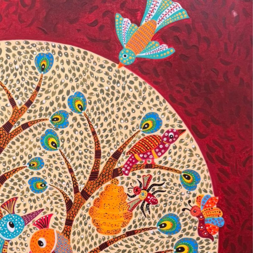 Root Of Feather | Gond Peacock Acrylic Painting | Artezaar – Artezaar ...