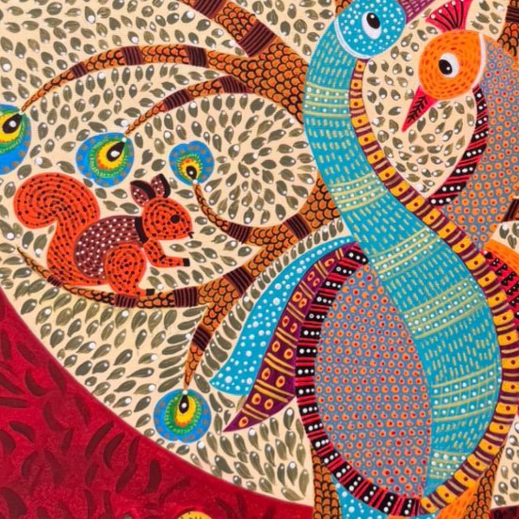 Feathers Roots Drawing Root Of Feather | Gond Peacock Acrylic Painting | Artezaar – Artezaar ...