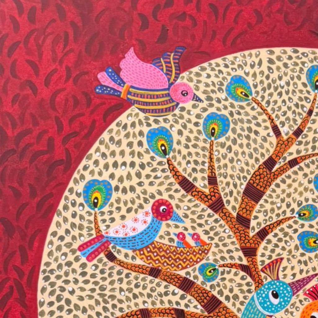 Feathers Roots Drawing Root Of Feather | Gond Peacock Acrylic Painting | Artezaar – Artezaar ...