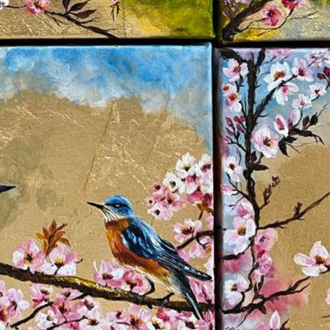 Sakura Blooms (Set of 6) - Acrylic Painting - Artezaar.com Online Art Gallery