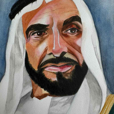 Sheikh Zayed bin Sultan Al Nahyan Fine Watercolor Painting Buy Now on Artezaar.com Online Art Gallery Dubai UAE