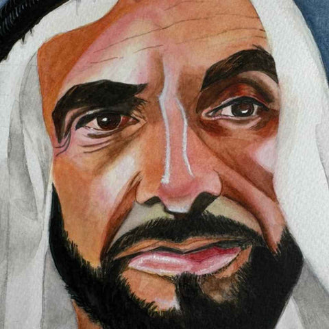 Sheikh Zayed bin Sultan Al Nahyan Fine Watercolor Painting Buy Now on Artezaar.com Online Art Gallery Dubai UAE