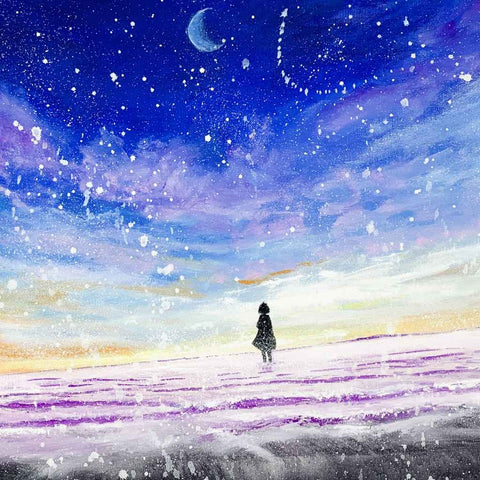 Singing to the Moon over the Sunset Sea - Acrylic Painting - Artezaar.com Online Art Gallery