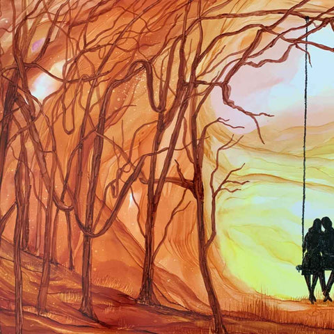 Sunset Love Abstract Mixed media Painting Buy Now on Artezaar.com Online Art Gallery Dubai UAE
