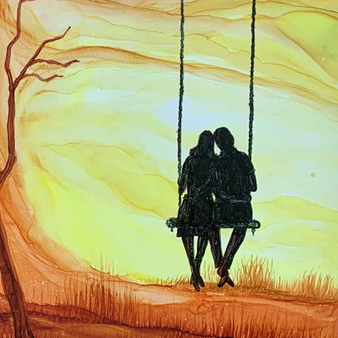 Sunset Love Abstract Mixed media Painting Buy Now on Artezaar.com Online Art Gallery Dubai UAE