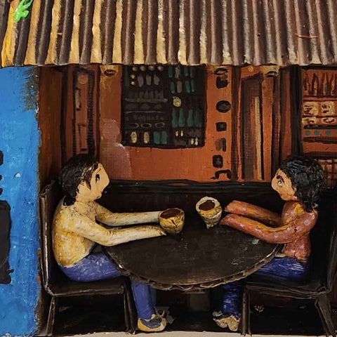The Cozy Cafe Mixed Media Artwork Buy Now on Artezaar.com Online Art Gallery Dubai UAE
