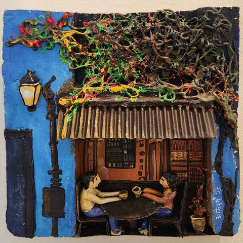 The Cozy Cafe Mixed Media Artwork Buy Now on Artezaar.com Online Art Gallery Dubai UAE