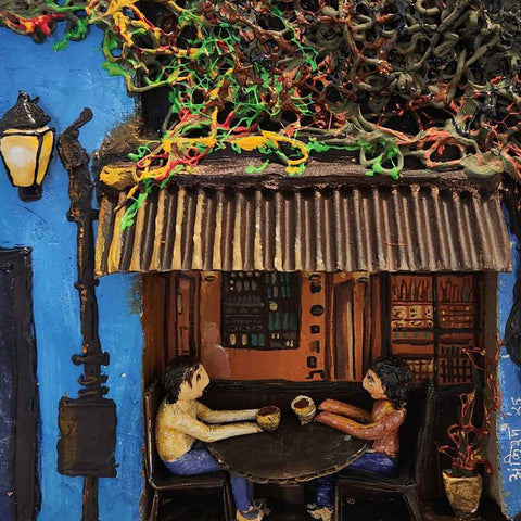 The Cozy Cafe Mixed Media Artwork Buy Now on Artezaar.com Online Art Gallery Dubai UAE