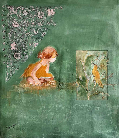 The Talking Bird - Acrylic Painting - Artezaar.com Online Art Gallery