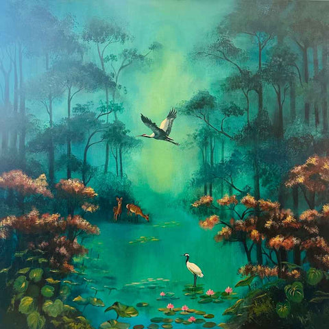 Through the Emerald Veil Acrylic Painting Buy Now on Artezaar.com Online Art Gallery Dubai UAE