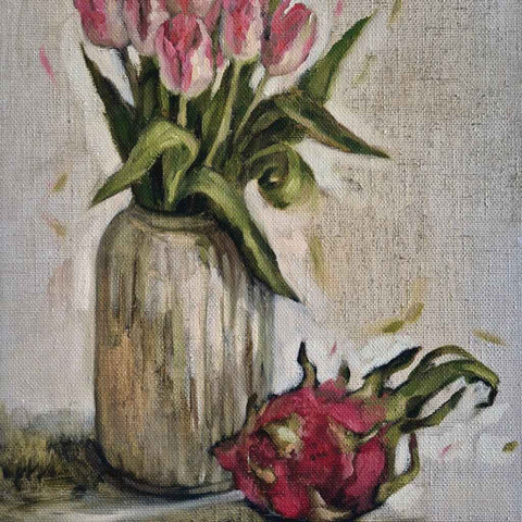 Tulip and Dragonfruit Fine Oil Painting Buy Now on Artezaar.com Online Art Gallery Dubai UAE