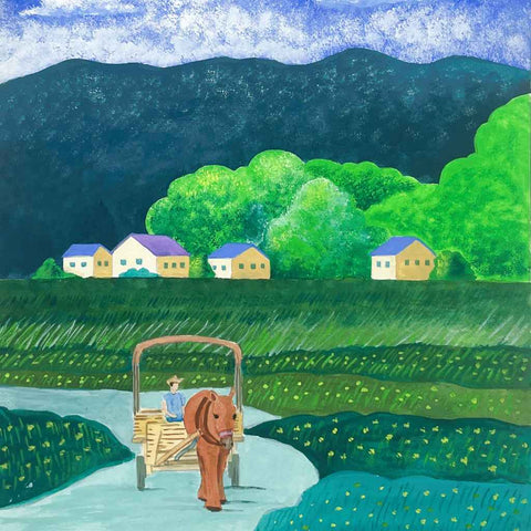 Umahori Horse - Drawn Carriage - Acrylic Painting - Artezaar.com Online Art Gallery