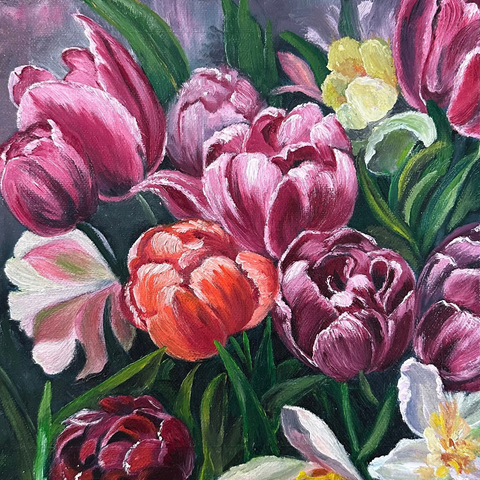 Velvet Tulips - Oil Painting - Artezaar.com Online Art Gallery