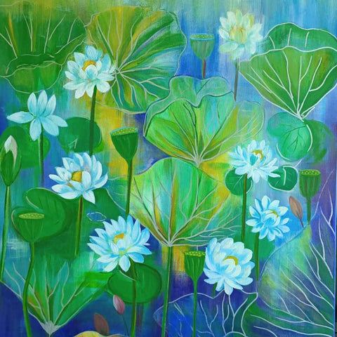 Water Lilies Abstract Acrylic Painting Buy Now on Artezaar.com Online Art Gallery Dubai UAE