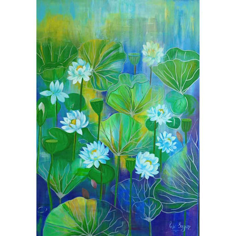 Water Lilies Abstract Acrylic Painting Buy Now on Artezaar.com Online Art Gallery Dubai UAE
