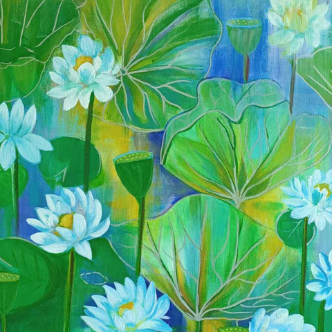 Water Lilies Abstract Acrylic Painting Buy Now on Artezaar.com Online Art Gallery Dubai UAE