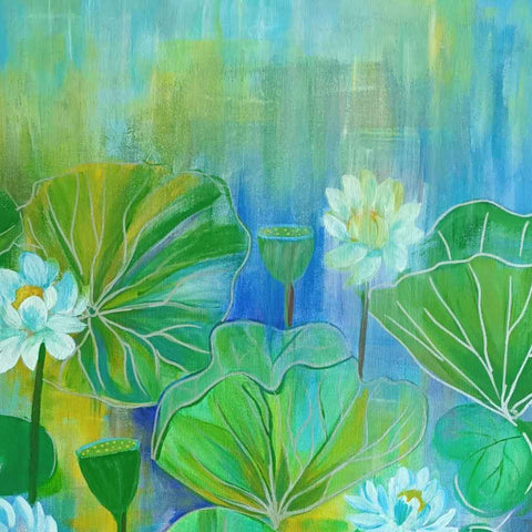 Water Lilies Abstract Acrylic Painting Buy Now on Artezaar.com Online Art Gallery Dubai UAE